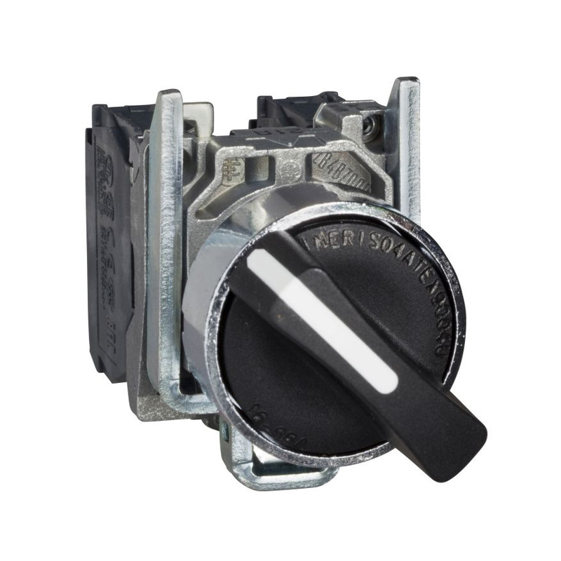 Schneider Signaling Harmony XB4_ Harmony XB4 - ATEX D, Selector switch, metal, black, Ø22, 2 positions, stay put, 1 NO+1 NC, ATEX_ [XB4BD25EX]