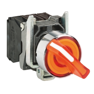 Schneider Signaling Harmony XB4_ Harmony XB4, Illuminated selector switch, metal, orange, Ø22, 2 positions, stay put, 24 V AC/DC, 1 NO + 1 NC_ [XB4BK125B5]