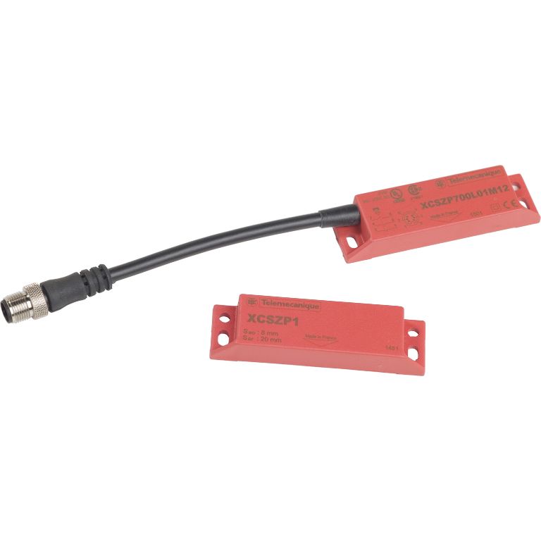 Schneider Signaling Preventa XCS_ Coded magnetic switch, Telemecanique Safety switches XCS, XCSDMP, 2 NC + 1 NO, 1 NC staggered, M12 0.15 m_ [XCSDMP700L01M12]