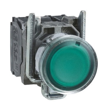 Schneider Signaling Harmony XB4_ Illuminated push button, metal, flush, green, Ø22, spring return, 230...240 V AC, 1 NO + 1 NC_ [XB4BW33M5]