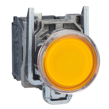 Schneider Signaling Harmony XB4_ Harmony XB4, Illuminated push button, metal, flush, orange, Ø22, spring return, 1 NO + 1 NC 24 V AC/DC_ [XB4BW35B5]