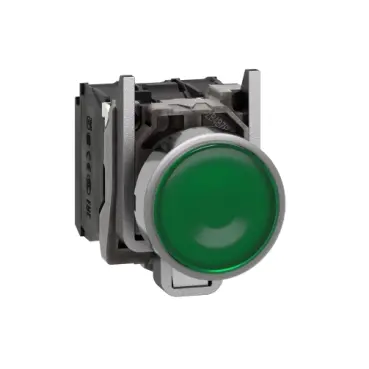 Schneider Signaling Harmony XB4_ Harmony XB4, Illuminated push button, metal, flush, green, Ø22, spring return, 1 NO + 1 NC 24 V AC/DC_ [XB4BW33B5]