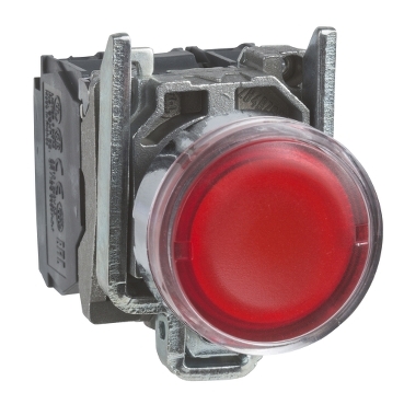 Schneider Signaling Harmony XB4_ Harmony XB4, Illuminated push button, metal, flush, red, Ø22, spring return, 1 NO + 1 NC 24 V AC/DC_ [XB4BW34B5]