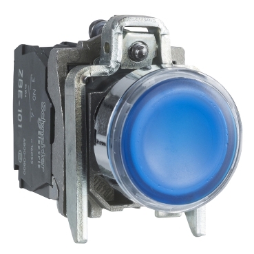 Schneider Signaling Harmony XB4_ Harmony XB4, Illuminated push button, metal, flush, blue, Ø22, spring return, 110...120 V AC, 1 NO + 1 NC_ [XB4BW36G5]