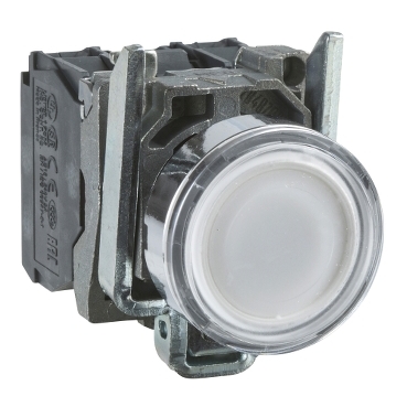 Schneider Signaling Harmony XB4_ Illuminated push button, metal, flush, white, Ø22, spring return, 230...240 V AC, 1 NO + 1 NC_ [XB4BW31M5]
