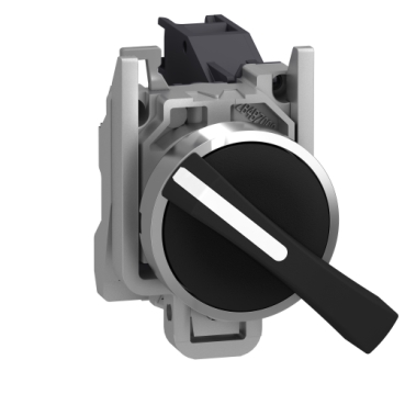 Schneider Signaling Harmony XB4_ Selector switch, metal ,black Ø22, long handle, 2 positions, stay put, 1 NO_ [XB4BJ21]