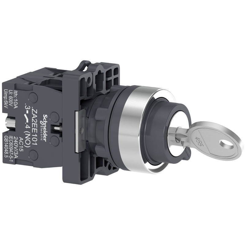 Schneider Signaling Harmony XAP, XB2 SL_ Easy Harmony XA2E, Key selector switch, plastic, black, Ø22, key n°455, 3 positions, stay put, 2 NO_ [XA2EG03]