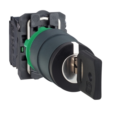 Schneider Signaling Harmony XB5_ Harmony XB5, Key switch selector, plastic, black, Ø22, key n°455, 3 positions, stay put, 2 NO_ [XB5AG33]