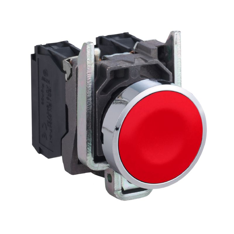 Schneider Signaling Harmony XB4_ Harmony XB4, Push button, metal, flush, red, Ø22, spring return, unmarked, 1 NO + 1 NC_ [XB4BA45]