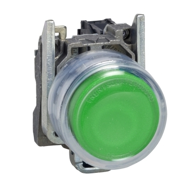 Schneider Signaling Harmony XB4_ Push button, metal, projecting, green, Ø22, spring return, booted, unmarked, 1 NO_ [XB4BP31]