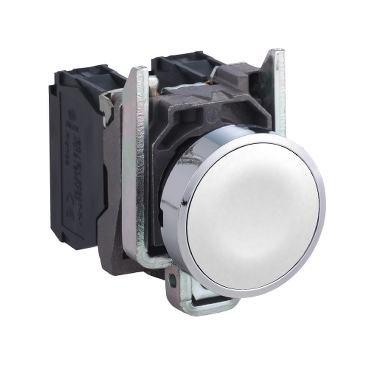 Schneider Signaling Harmony XB4_ Harmony XB4, Push button, metal, flush, white, Ø22, spring return, unmarked, 1 NO_ [XB4BA11]
