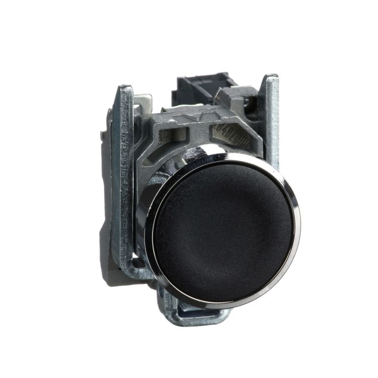 Schneider Signaling Harmony XB4_ Push button, metal, flush, black, Ø22, spring return, unmarked, 1 NO_ [XB4BA21]