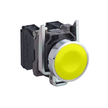 Schneider Signaling Harmony XB4_ Push button, metal, flush, yellow, Ø22, spring return, unmarked, 1 NO_ [XB4BA51]
