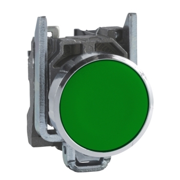 Schneider Signaling Harmony XB4_ Push button, metal, flush, green, Ø22, spring return, unmarked, 1 NO_ [XB4BA31]