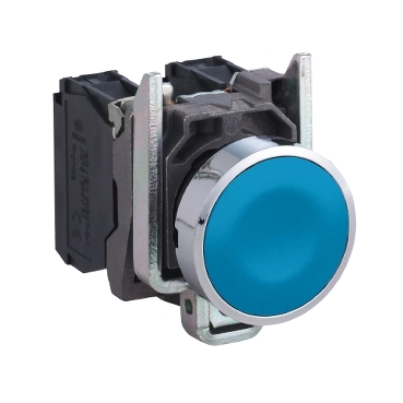 Schneider Signaling Harmony XB4_ Push button, metal, flush, blue, Ø22, spring return, unmarked, 1 NO_ [XB4BA61]