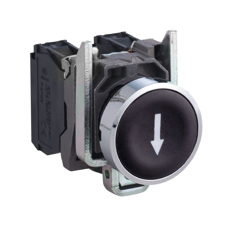 Schneider Signaling Harmony XB4_ Push button, metal, flush, black, Ø22, spring return, marked DOWN ARROW, 1 NO_ [XB4BA3351]