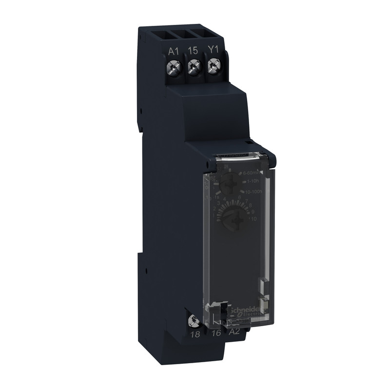 Schneider Signaling Zelio_ on-delay timing relay - 1 s..100 h - 24..240 V AC - 1 OC_ [RE17RAMU]