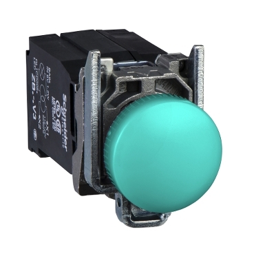 Schneider Signaling Harmony XB4_ Pilot light, metal, green, Ø22, plain lens with BA9s bulb, <= 250 V_ [XB4BV63]
