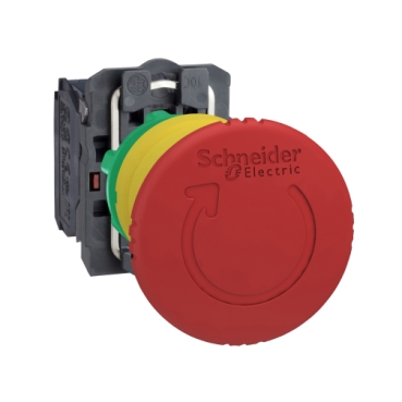 Schneider Signaling Harmony XB5_ Emergency stop switching off, plastic, red mushroom Ø40, Ø22, trigger latching turn to release, 2NC_ [XB5AS8444]