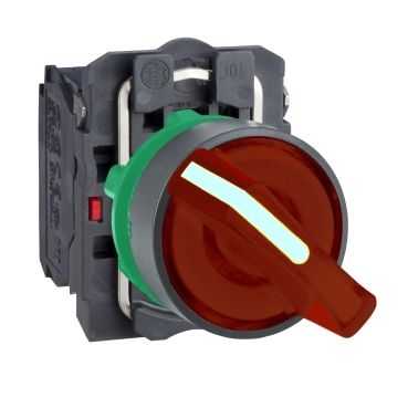 Schneider Signaling Harmony XB5_ Illuminated selector switch, plastic, red, Ø22, 2 positions, stay put, 230...240 V AC, 1 NO + 1 NC_ [XB5AK124M5]