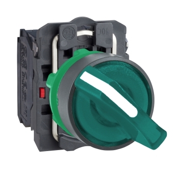 Schneider Signaling Harmony XB5_ Illuminated selector switch, plastic, green, Ø22, 2 positions, stay put, 24 V AC/DC, 1 NO + 1 NC_ [XB5AK123B5]