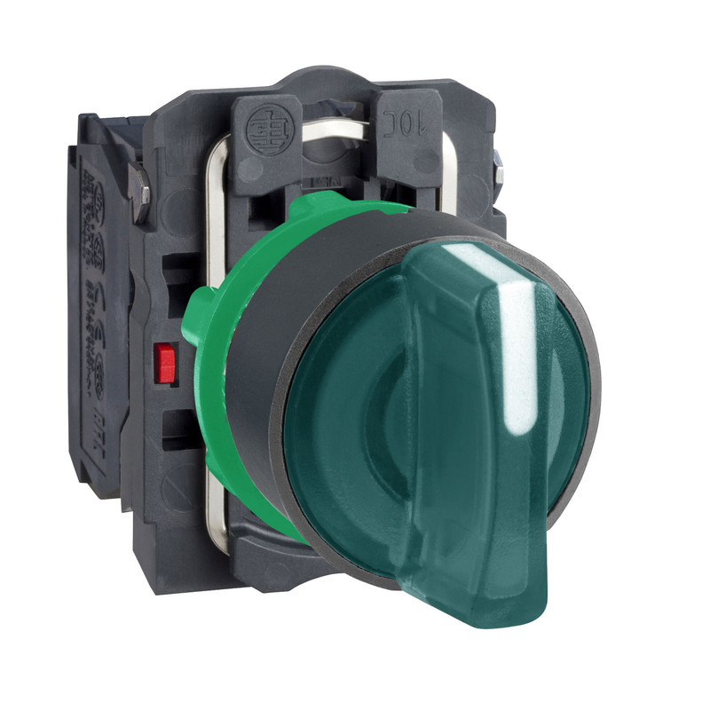 Schneider Signaling Harmony XB5_ green complete illuminated selector switch Ø22 3-position stay put 1NO+1NC 24V_ [XB5AK133B5]
