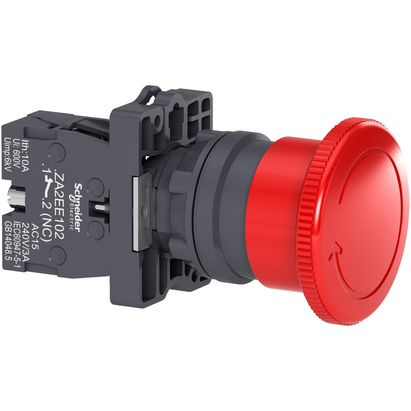 Schneider Signaling Harmony XA2E_ red Ø40 Emergency swtiching off push-button Ø22 non trigger - turn release 1NC_ [XA2ES542]