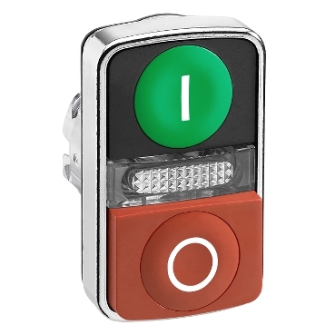 Schneider Signaling Harmony XB4_ green flush/red projecting illuminated double-headed pushbutton Ø22 with marking_ [ZB4BW7L3741]