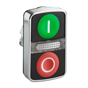 Schneider Signaling Harmony XB4_ green flush/red flush illuminated double-headed pushbutton Ø22 with marking_ [ZB4BW7A3741]