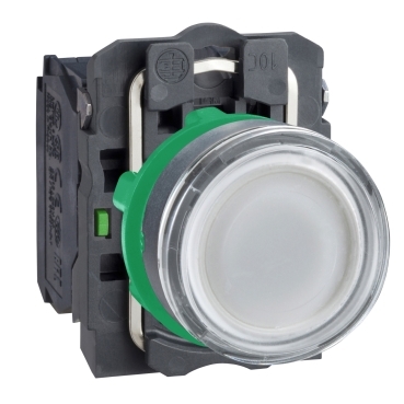 Schneider Signaling Harmony XB5_ Illuminated push button, plastic, flush, white, Ø22, spring return, 24 V AC/DC, 1 NO + 1 NC_ [XB5AW31B5]