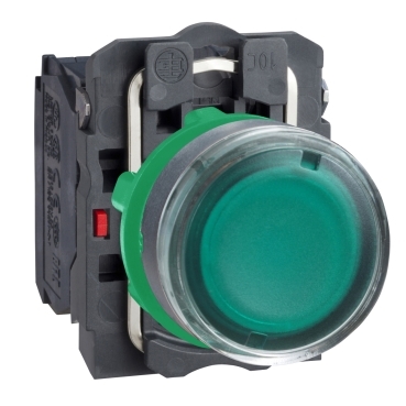 Schneider Signaling Harmony XB5_ Illuminated push button, plastic, flush, green, Ø22, plain lens for BA9s bulb, spring return, <= 250 V, 1 NO + 1 NC_ [XB5AW3365]