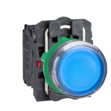 Schneider Signaling Harmony XB5_ Illuminated push button, plastic, flush, blue, Ø22, spring return, 230...240 V AC, 1 NO + 1 NC_ [XB5AW36M5]