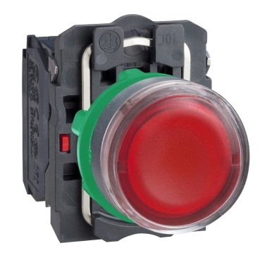 Schneider Signaling Harmony XB5_ Illuminated push button, plastic, flush, red, Ø22, spring return, 110...120 V AC, 1 NO + 1 NC_ [XB5AW34G5]