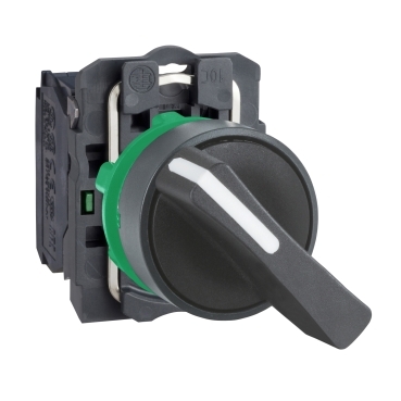 Schneider Signaling Harmony XB5_ Selector switch, plastic, black, Ø22, long handle, 2 positionsn stay put, 1 NO_ [XB5AJ21]