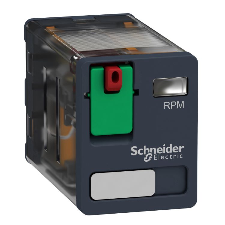 Schneider Signaling Zelio analog_ Harmony, Power plug-in relay, 15 A, 2 CO, with lockable test button, 120 V AC_ [RPM21F7]