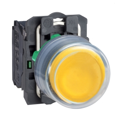 Schneider Signaling Harmony XB5_ Push button, plastic, projecting, yellow, Ø22, spring return, booted, unmarked, 1 NO_ [XB5AP51]