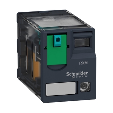 Schneider Signaling Zelio Relay_ Harmony, Miniature plug-in relay, 12 A, 2 CO, with LED, with lockable test button, 24 V DC_ [RXM2AB2BD]