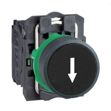Schneider Signaling Harmony XB5_ Push button, plastic, flush, black,Ø22, spring return, marked DOWN ARROW, 1 NO_ [XB5AA3351]