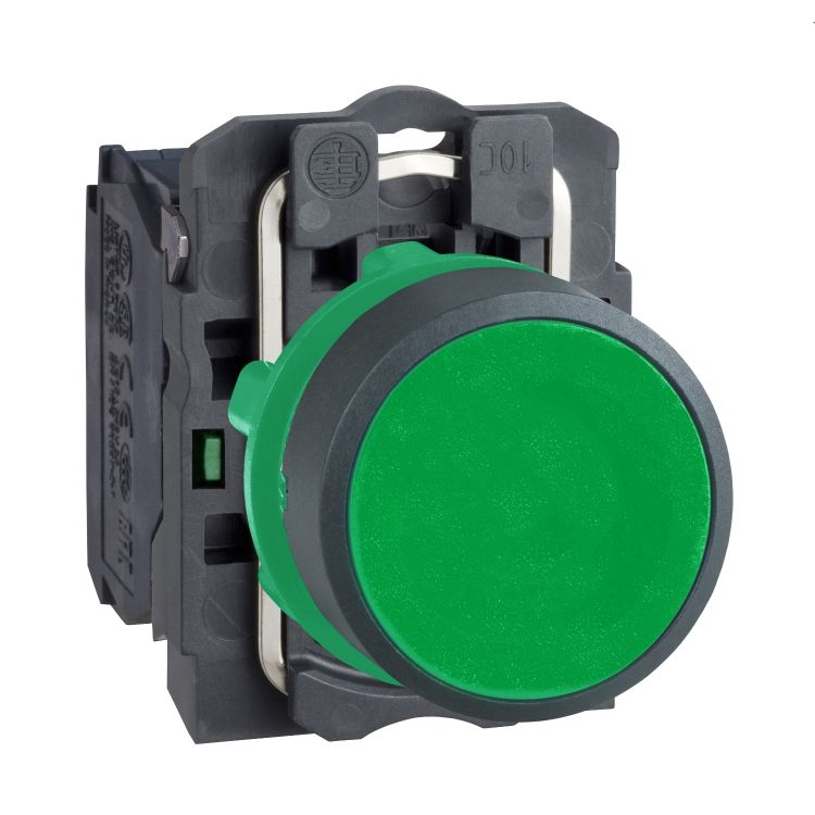 Schneider Signaling Harmony XB5_ Push button, plastic, flush, green, Ø22, spring return, unmarked, 1 NO_ [XB5AA31]