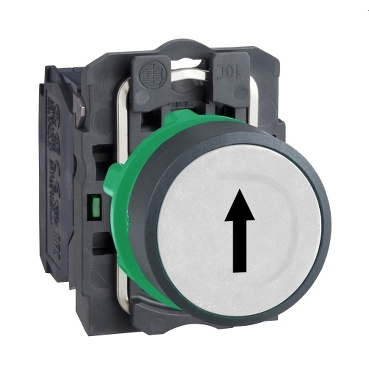 Schneider Signaling Harmony XB5_ Push button, plastic, flush, white, Ø22, spring return, marked UP ARROW, 1 NO_ [XB5AA3341]