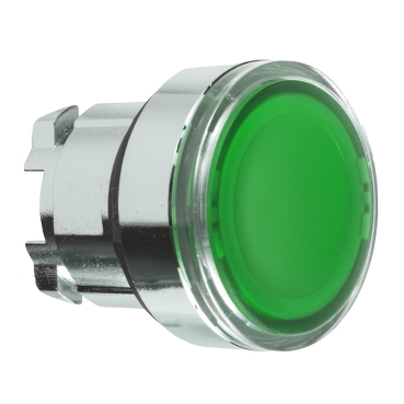 Schneider Signaling Harmony XB4_ green flush illuminated pushbutton head Ø22 spring return for integral LED_ [ZB4BA38]