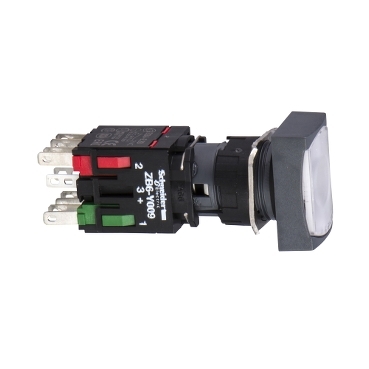 Schneider Signaling Harmony XB6_ Complete illuminated push button, Harmony XB6, white rectangular flush illum pushbutton Ø 16 latching 1NO+1NC 12...24 V_ [XB6DF1B5B]