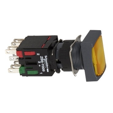 Schneider Signaling Harmony XB6_ Complete illuminated push button, Harmony XB6, yellow rectang flush illum pushbutton Ø 16 spring return 1NO+1NC 12...24 V_ [XB6DW5B5B]