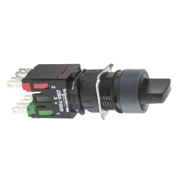 Schneider Signaling Harmony XB6_ black complete selector switch Ø16 3-position stay put 1NO+1NC_ [XB6AD235B]