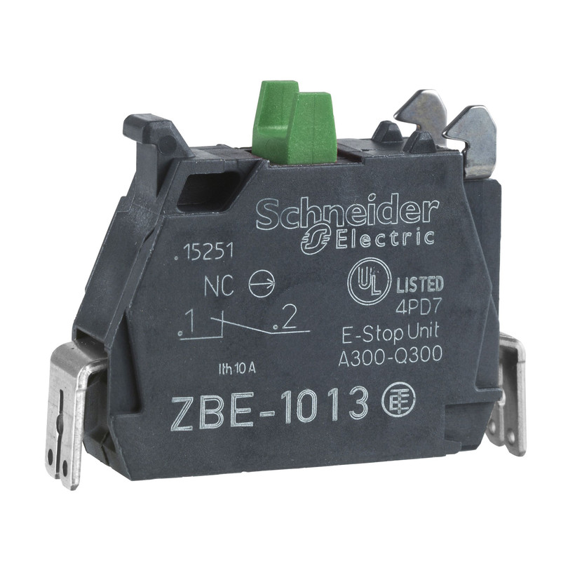 Schneider Signaling Harmony XB4_ single contact block for head Ø22 1NO silver alloy Faston connector_ [ZBE1013]