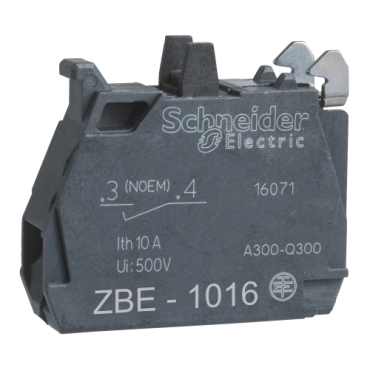Schneider Signaling Harmony XB4_ single contact block for head Ø22 1NO gold flashed screw clamp terminal_ [ZBE1016]