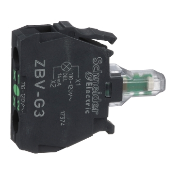Schneider Signaling Harmony XB4_ green light block for head Ø22 integral LED 110...120V screw clamp terminals_ [ZBVG3]