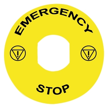 Schneider Signaling Harmony XB4_ marked legend Ø90 for emergency stop - EMERGENCY STOP/logo ISO13850_ [ZBY8330]