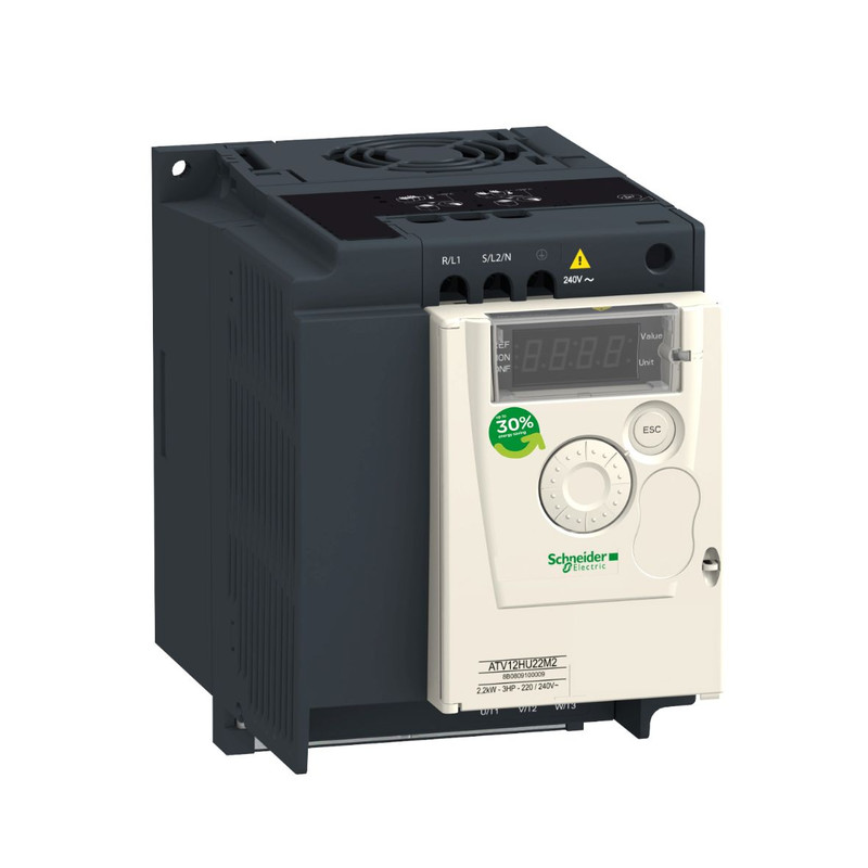 Schneider VFD Altivar 12_ variable speed drive ATV12 - 2.2kW - 3hp - 200..240V - 3ph - with heat sink_ [ATV12HU22M3]