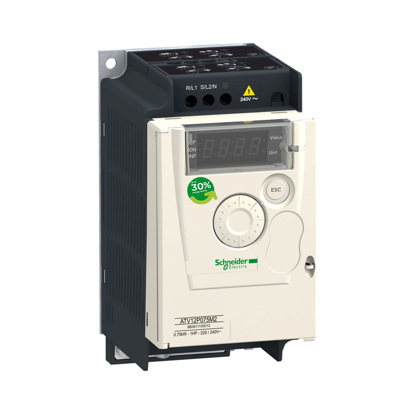 Schneider VFD Altivar 12_ variable speed drive ATV12 - 0.75kW - 1hp - 200..240V - 3ph - on base plate_ [ATV12P075M3]